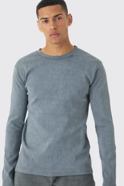 boohooMAN Muscle Fit Long Sleeve Heavyweight Ribbed Washed Jumper | UK| Hoodies & Sweatshirts