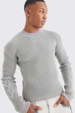 boohooMAN Muscle Fit Ribbed Acid Wash Knit Jumper | UK| Knitwear