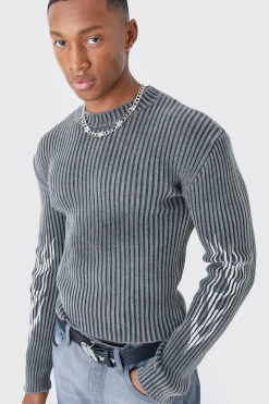 boohooMAN Muscle Fit Ribbed Acid Wash Knit Jumper | UK| Knitwear