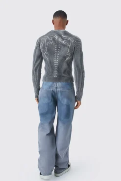 boohooMAN Muscle Fit Ribbed Acid Wash Knit Jumper | UK| Knitwear