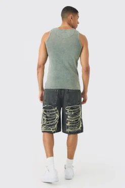 Muscle Fit Ribbed Acid Wash Vest | UK^boohooMAN Clearance