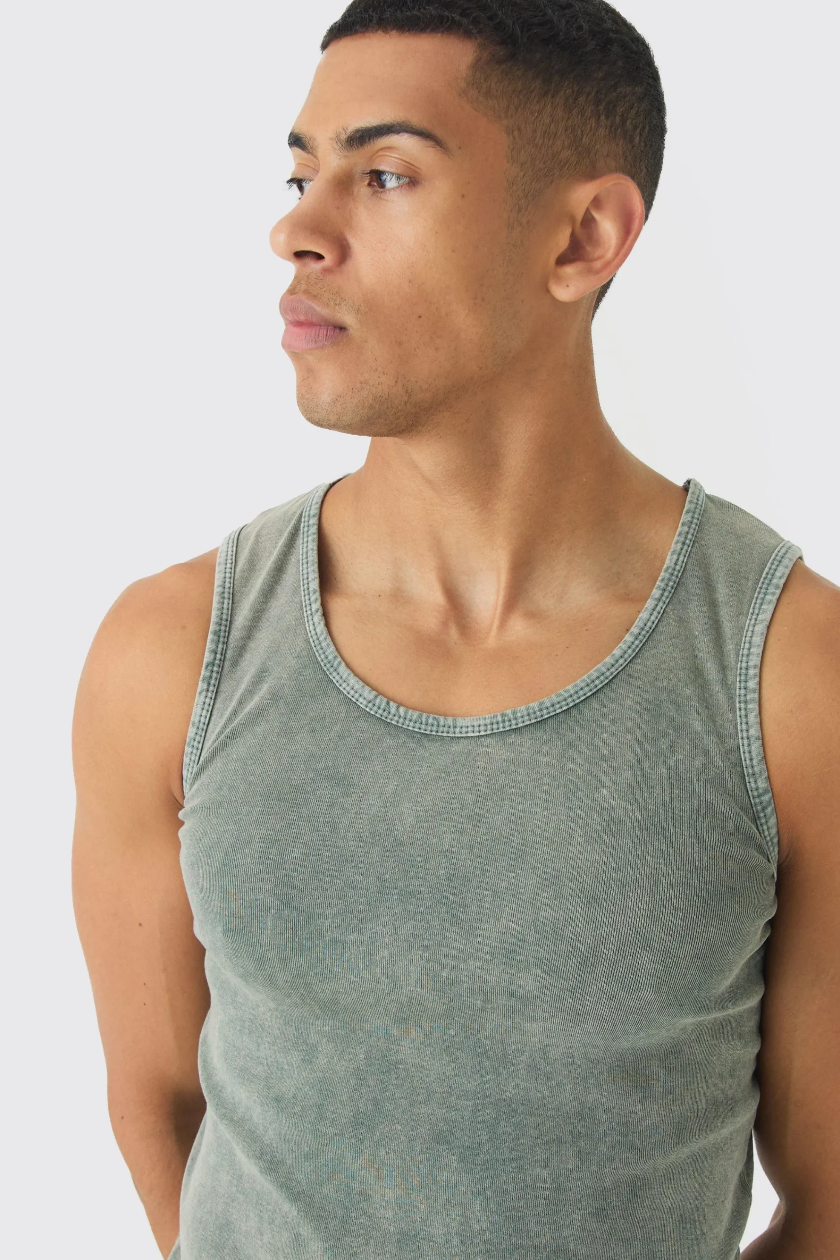 Muscle Fit Ribbed Acid Wash Vest | UK^boohooMAN Clearance