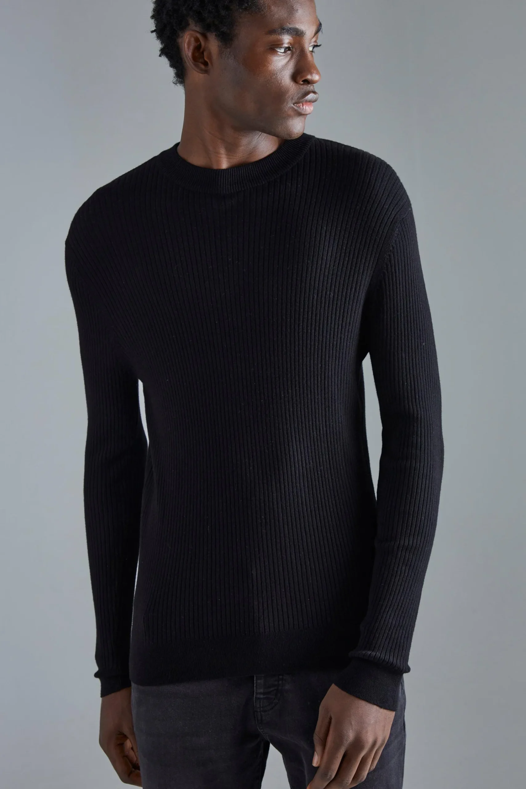boohooMAN Muscle Fit Ribbed Extended Neck Jumper | UK| Knitwear