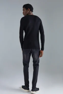 boohooMAN Muscle Fit Ribbed Extended Neck Jumper | UK| Knitwear