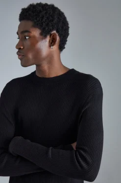 boohooMAN Muscle Fit Ribbed Extended Neck Jumper | UK| Knitwear