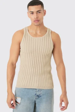 Muscle Fit Ribbed Knit Vest | UK^boohooMAN Clearance
