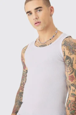Muscle Fit Ribbed Vest | UK^boohooMAN Outlet