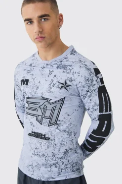Muscle Motorsport BHM Printed Long Sleeve Top | UK^boohooMAN Clearance