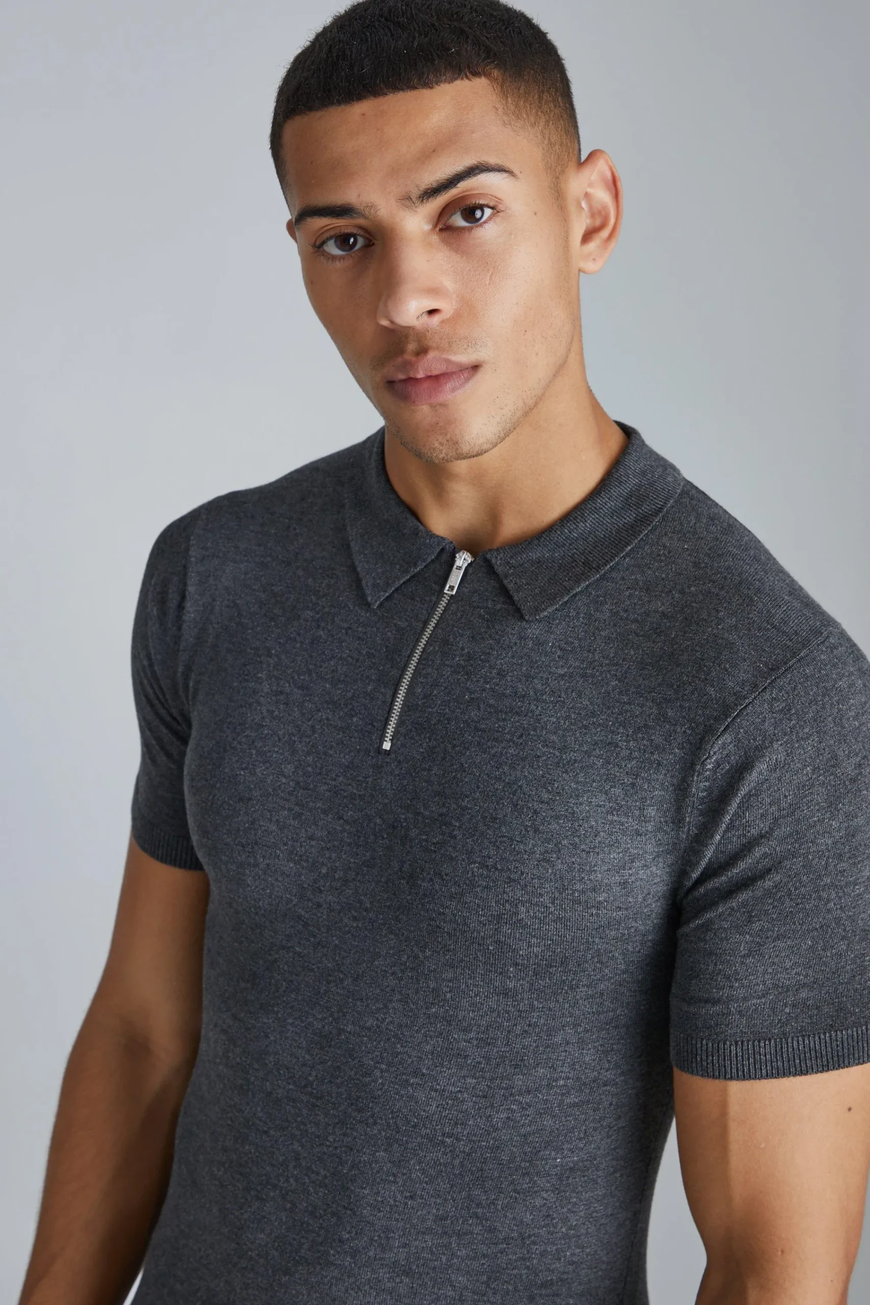 boohooMAN Muscle Short Sleeve Half Zip Polo | UK| Knitwear