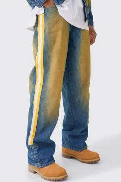 boohooMAN Nfl Chiefs Baggy Rigid Popper Hem Tape Detail Tinted Jeans | UK| Jeans