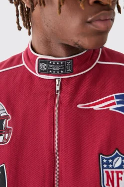 boohooMAN Nfl Oversized Moto Pu Jacket With Applique Badges | UK| Coats & Jackets