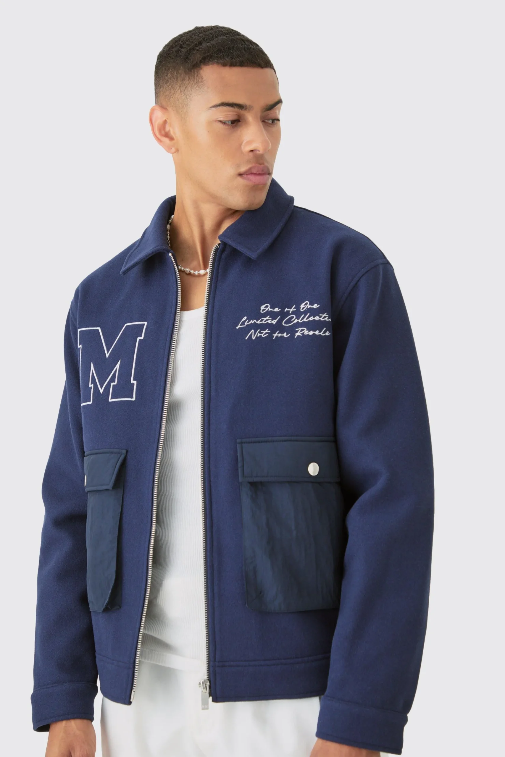 boohooMAN Nylon Pocket Varsity Harrington In | UK| Coats & Jackets