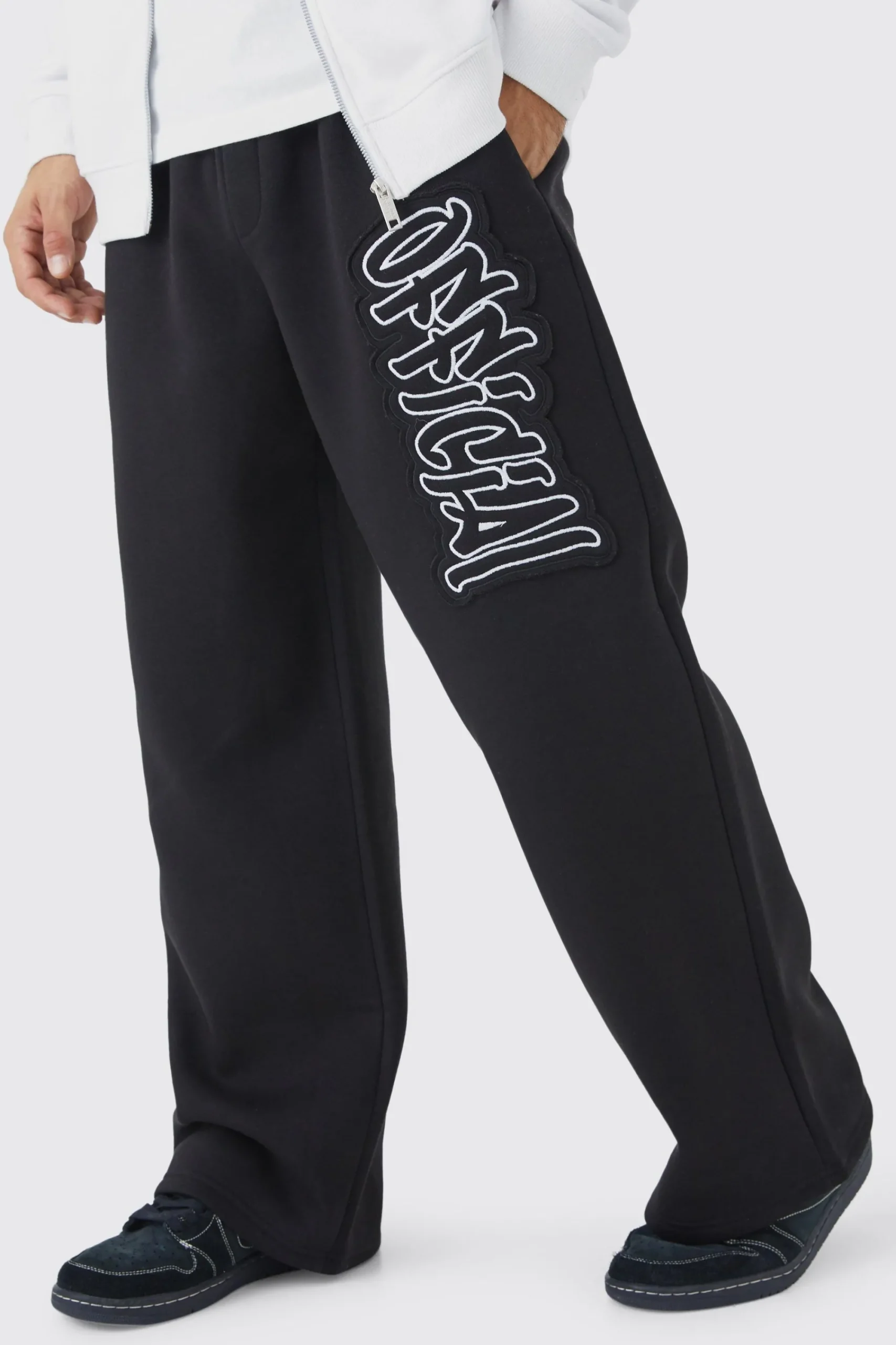 boohooMAN Official Applique Wide Fit Jogger | UK| Trousers|Joggers