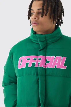 boohooMAN Official Boxy Funnel Neck Mesh Puffer Coat In | UK| Coats & Jackets