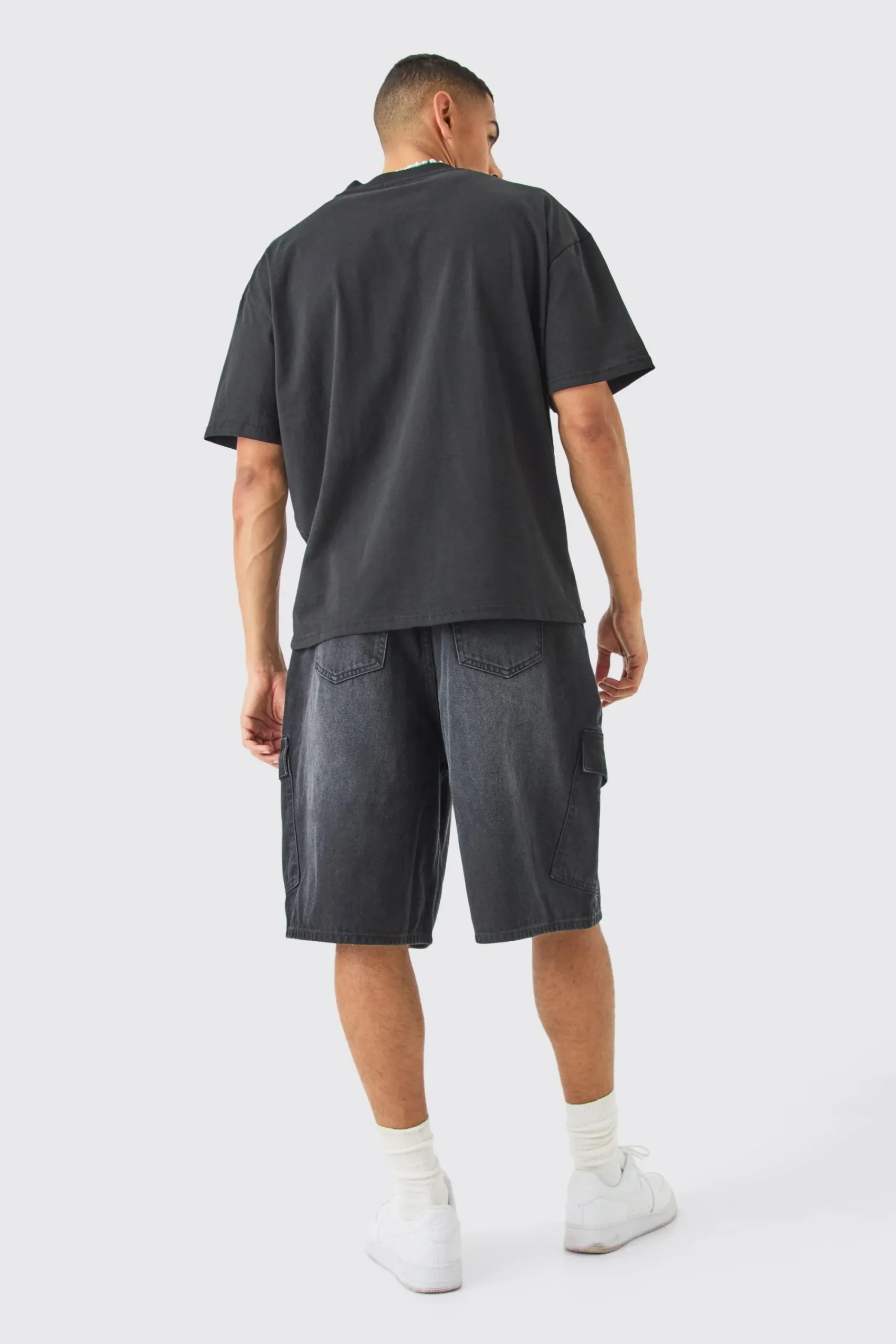 boohooMAN Official Graphic Cargo Pocket Denim Parachute Jorts In | UK| Shorts