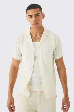 boohooMAN Open Stitch Button Down Knitted Shirt In | UK| Shirts