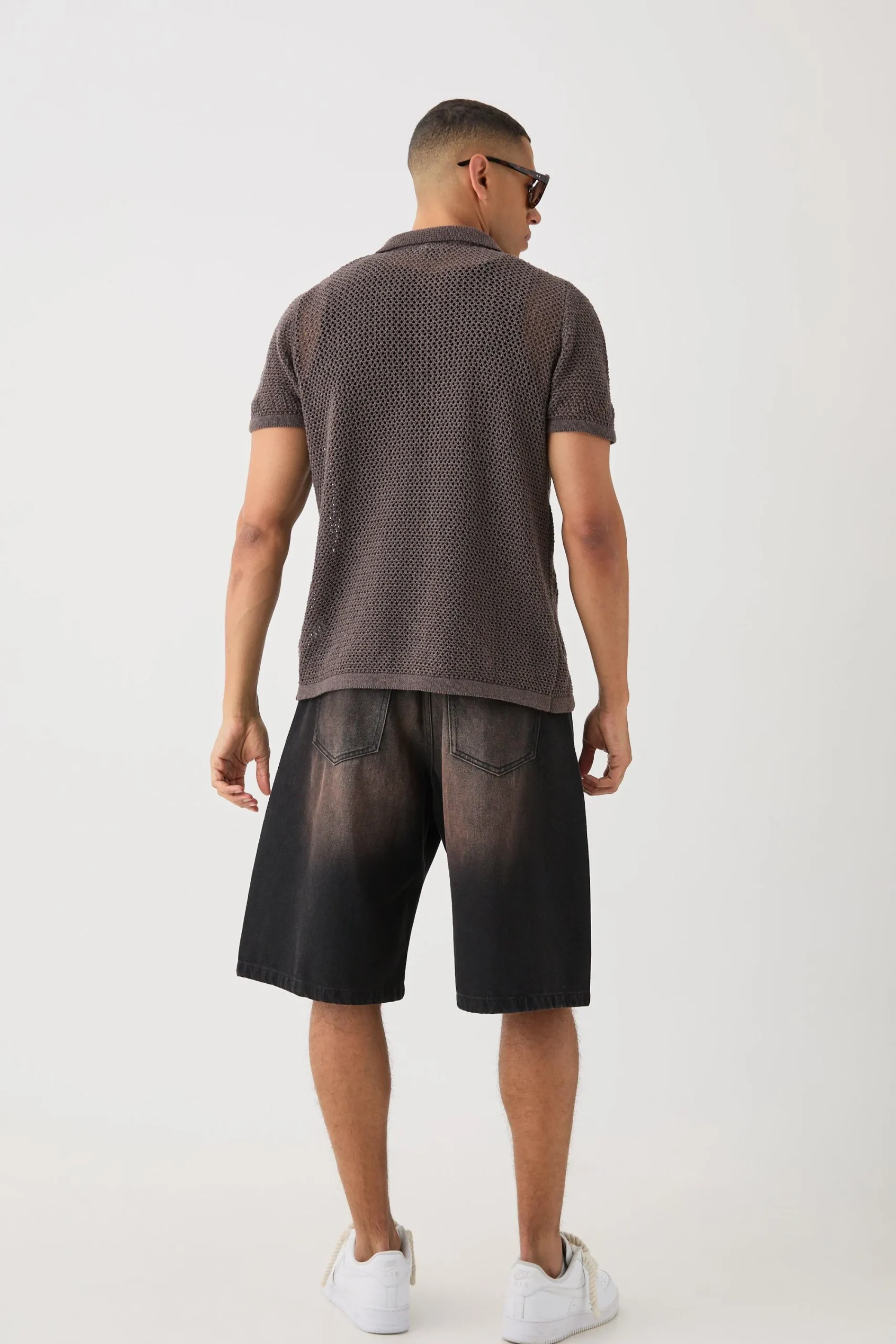 boohooMAN Open Stitch Tonal Floral Intarsia Short Sleeve Knit Shirt | UK| Shirts