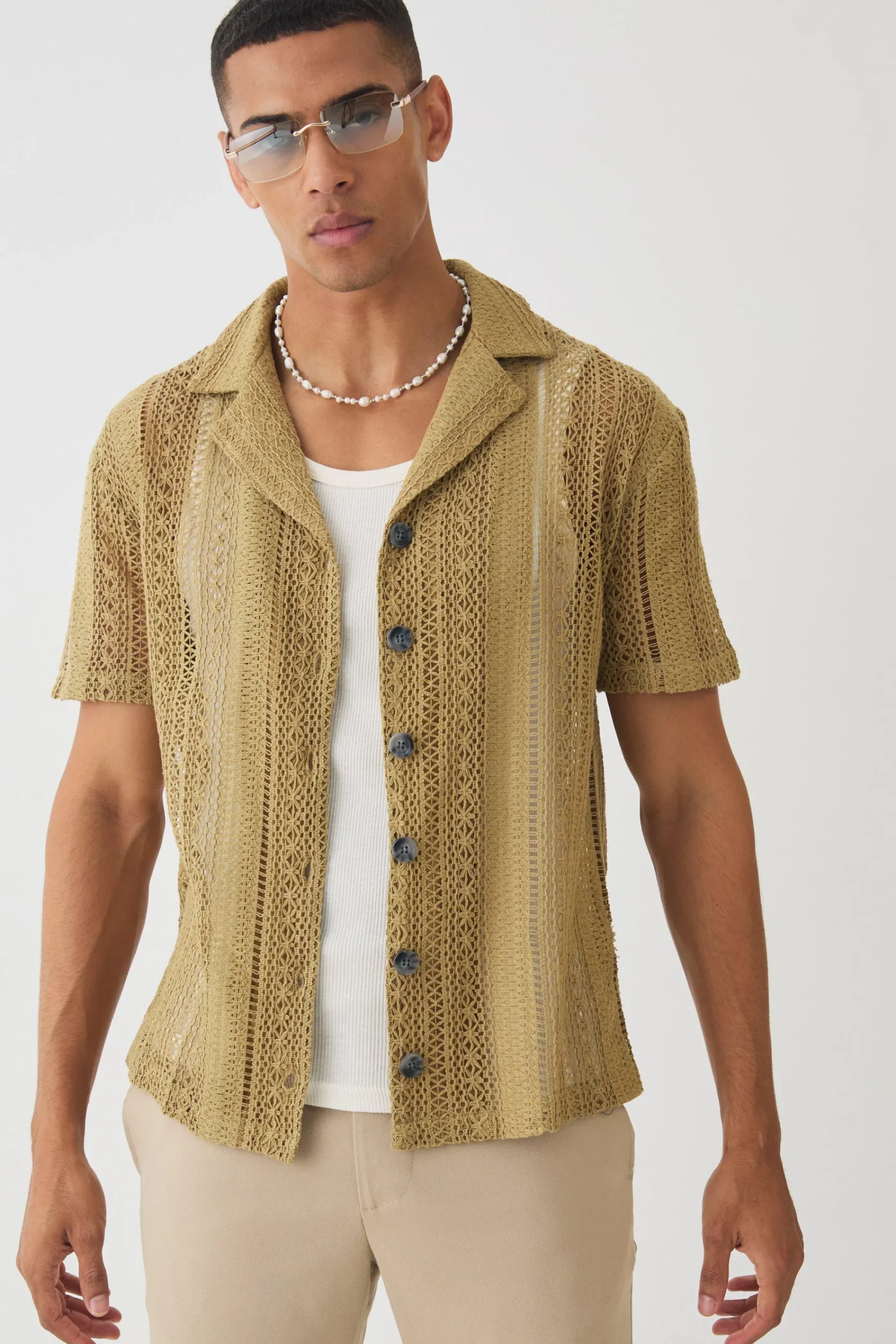 boohooMAN Open Weave Crochet Shirt | UK| Shirts
