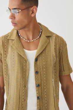 boohooMAN Open Weave Crochet Shirt | UK| Shirts