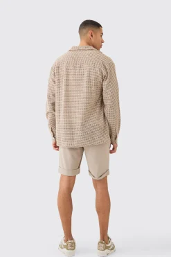 boohooMAN Open Weave Long Sleeve Oversized Shirt | UK| Shirts