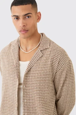 boohooMAN Open Weave Long Sleeve Oversized Shirt | UK| Shirts
