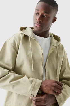 boohooMAN Overdyed Denim Boxy Fit Zip Through Hoodie | UK| Coats & Jackets