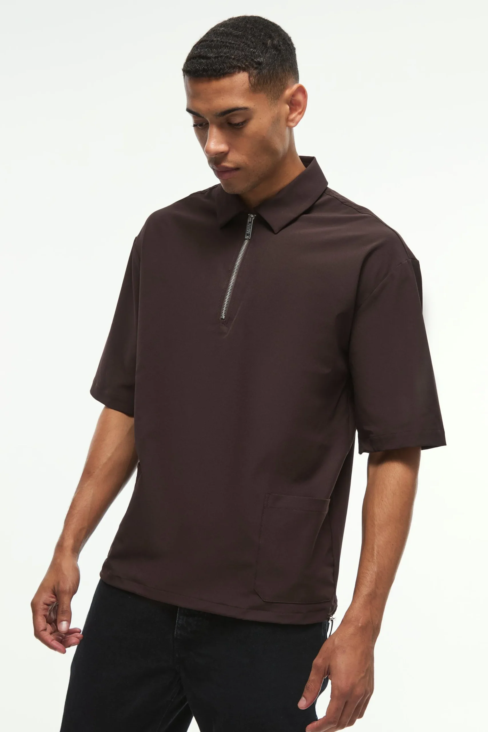 boohooMAN Oversized 1/4 Zip Bungee Hem Shirt | UK| Shirts