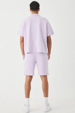 boohooMAN Oversized 1/4 Zip Embroidered Polo And Short Set | UK| Tracksuits