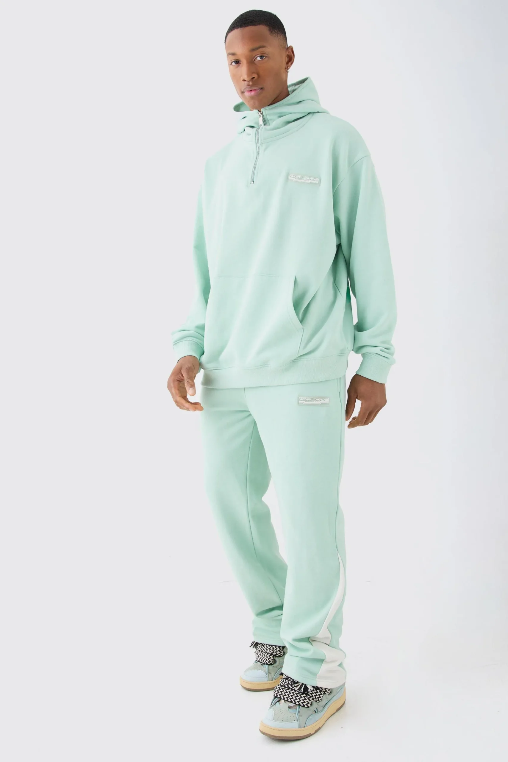 boohooMAN Oversized 1/4 Zip Washed Hooded Loopback Tracksuit | UK| Tracksuits