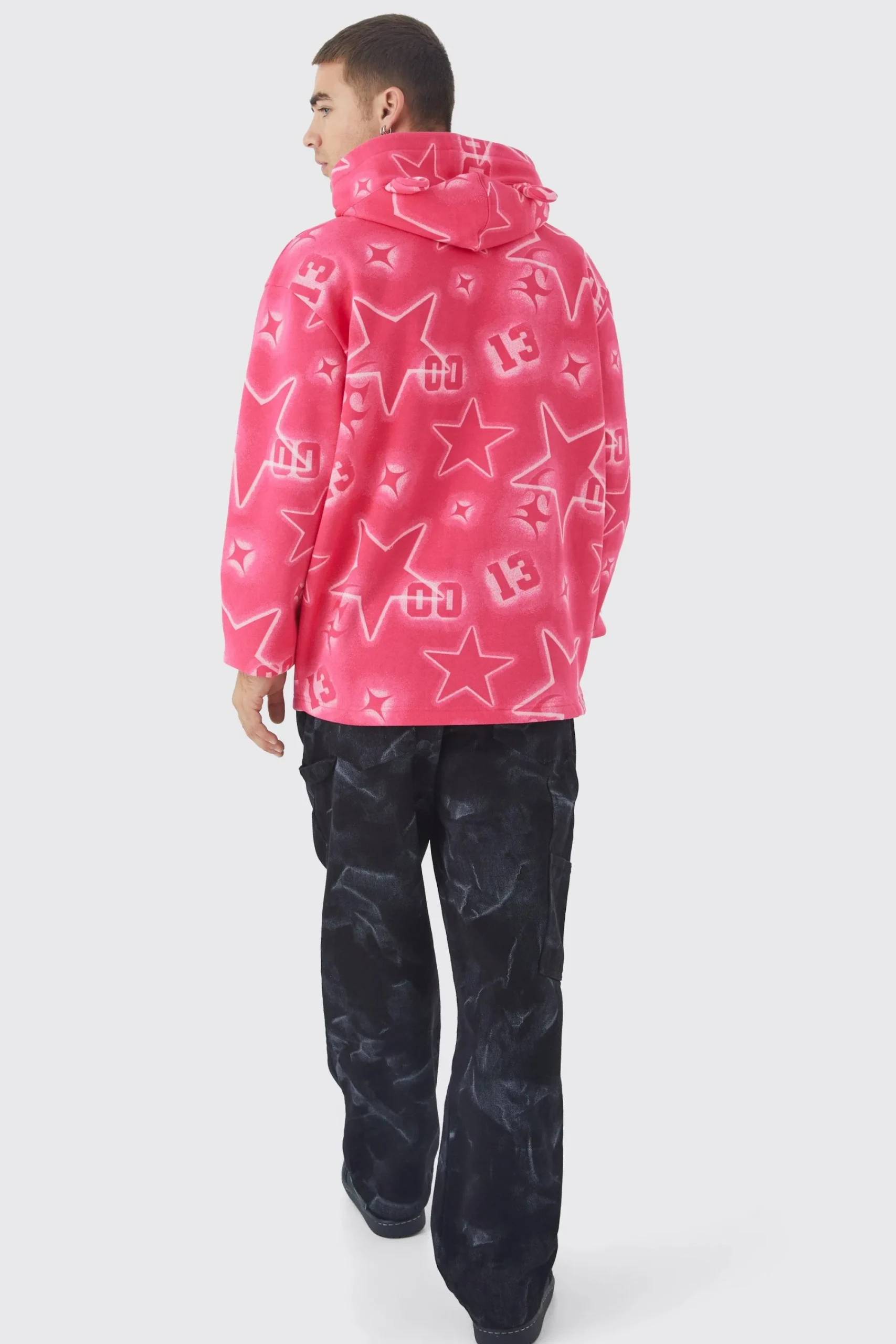 boohooMAN Oversized All Over Graffiti Ear Hoodie | UK| Hoodies & Sweatshirts