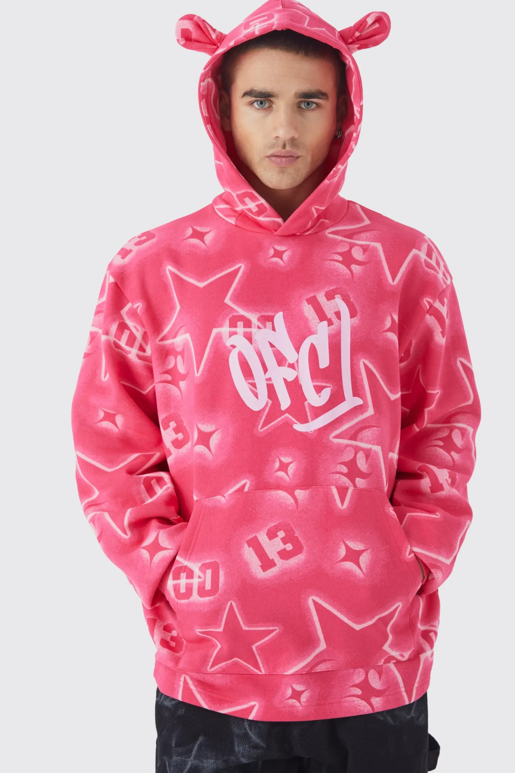 boohooMAN Oversized All Over Graffiti Ear Hoodie | UK| Hoodies & Sweatshirts