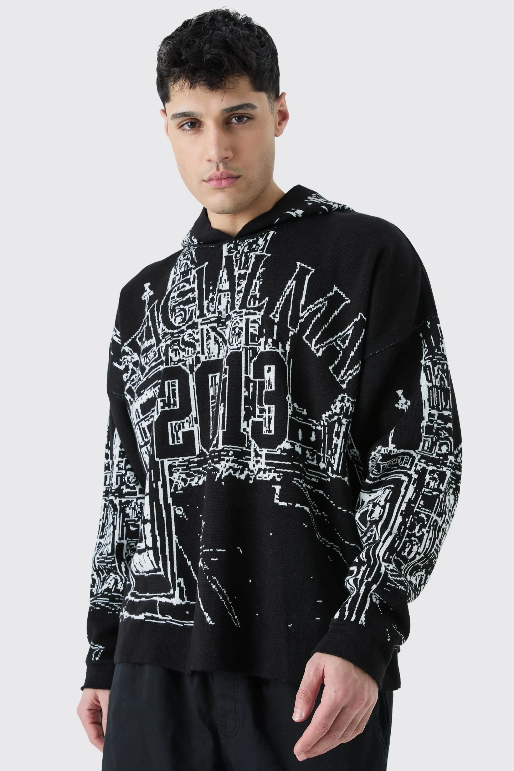 boohooMAN Oversized All Over Graphic Hoodie | UK| Knitwear