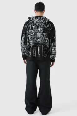 boohooMAN Oversized All Over Graphic Hoodie | UK| Knitwear
