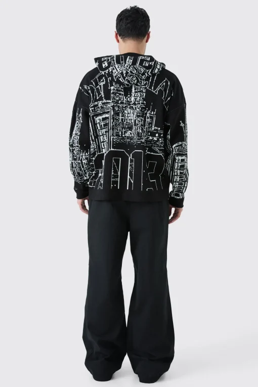 boohooMAN Oversized All Over Graphic Hoodie | UK| Knitwear