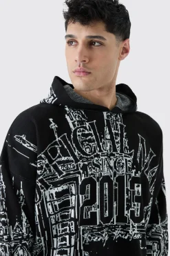 boohooMAN Oversized All Over Graphic Hoodie | UK| Knitwear