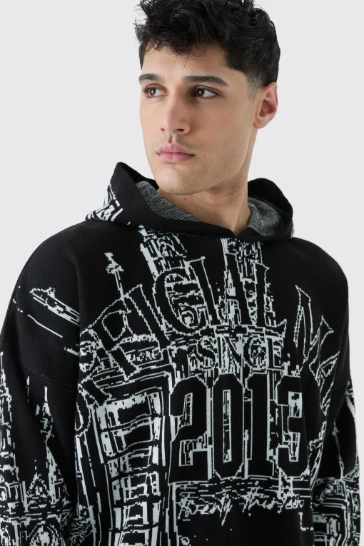 boohooMAN Oversized All Over Graphic Hoodie | UK| Knitwear
