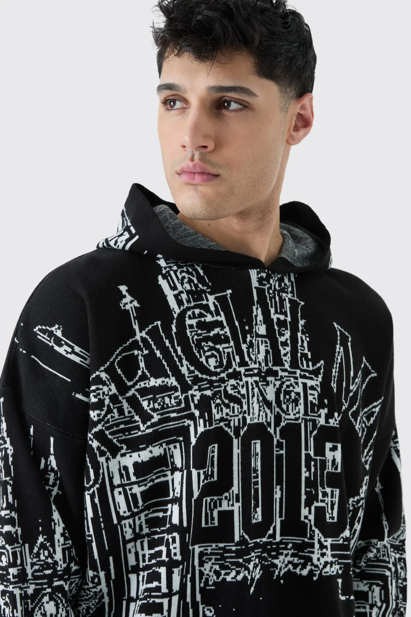 boohooMAN Oversized All Over Graphic Hoodie | UK| Knitwear
