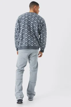 boohooMAN Oversized All Over Print Knit Jumper | UK| Knitwear