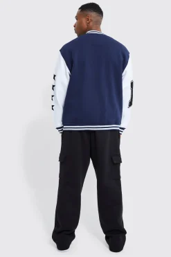 boohooMAN Oversized Badge Jersey Varsity Jacket | UK| Coats & Jackets