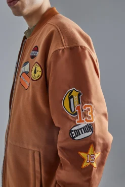 boohooMAN Oversized Badge Nylon Sleeve Bomber | UK| Coats & Jackets