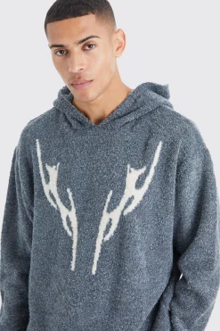 boohooMAN Oversized Boucle Knitted Hoodie | UK| Knitwear