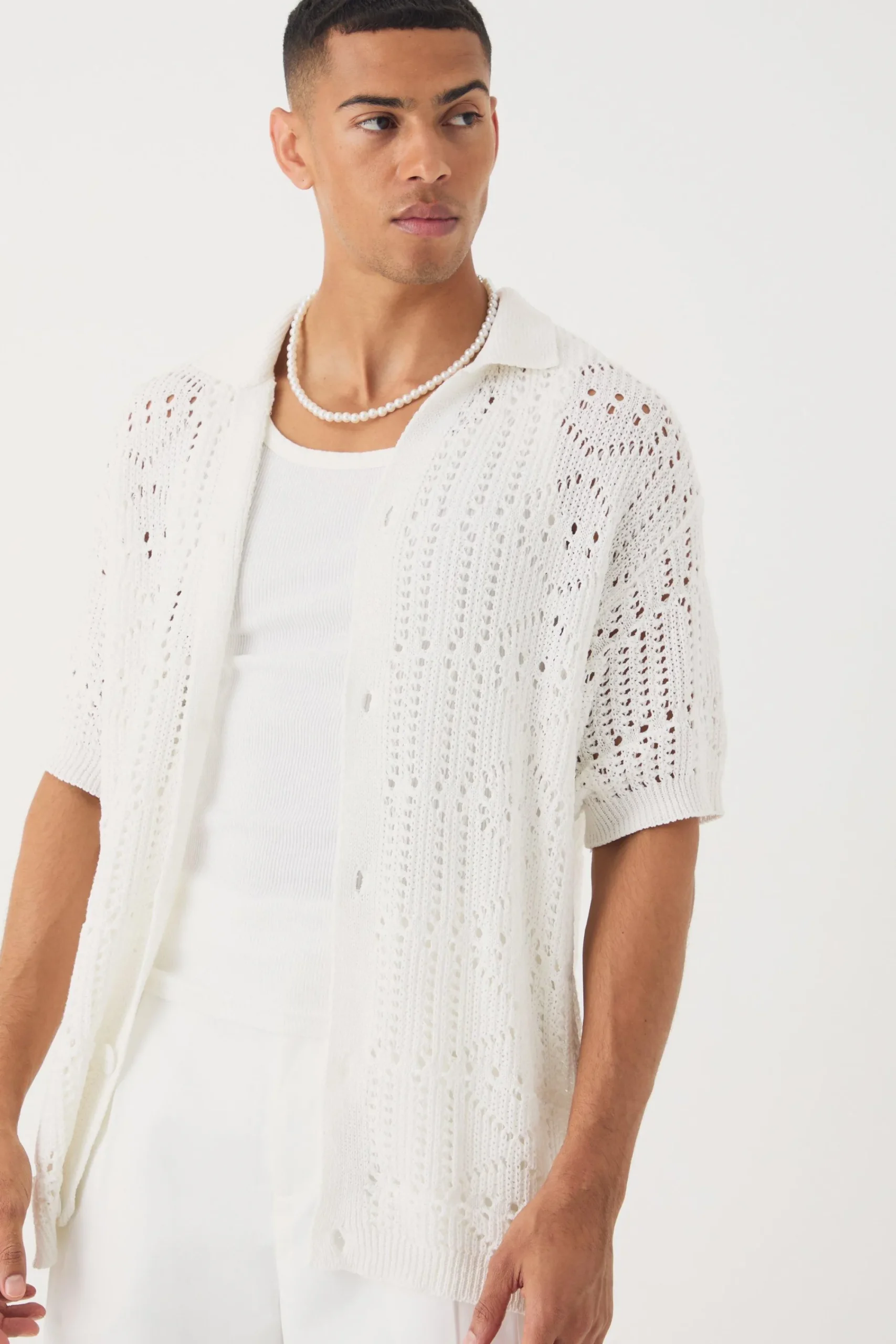 boohooMAN Oversized Boucle Textured Open Knit Shirt | UK| Shirts