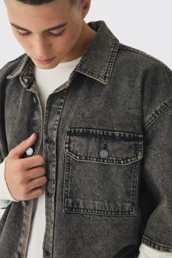boohooMAN Oversized Boxy 3/4 Sleeve Denim Overshirt | UK| Shirts