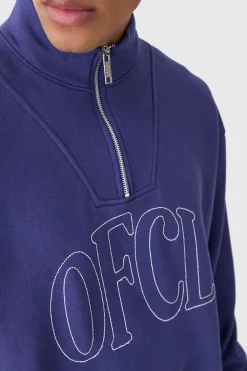 boohooMAN Oversized Boxy 1/4 Zip Chain Stitch Offcl Embroidered Hoodie | UK| Hoodies & Sweatshirts