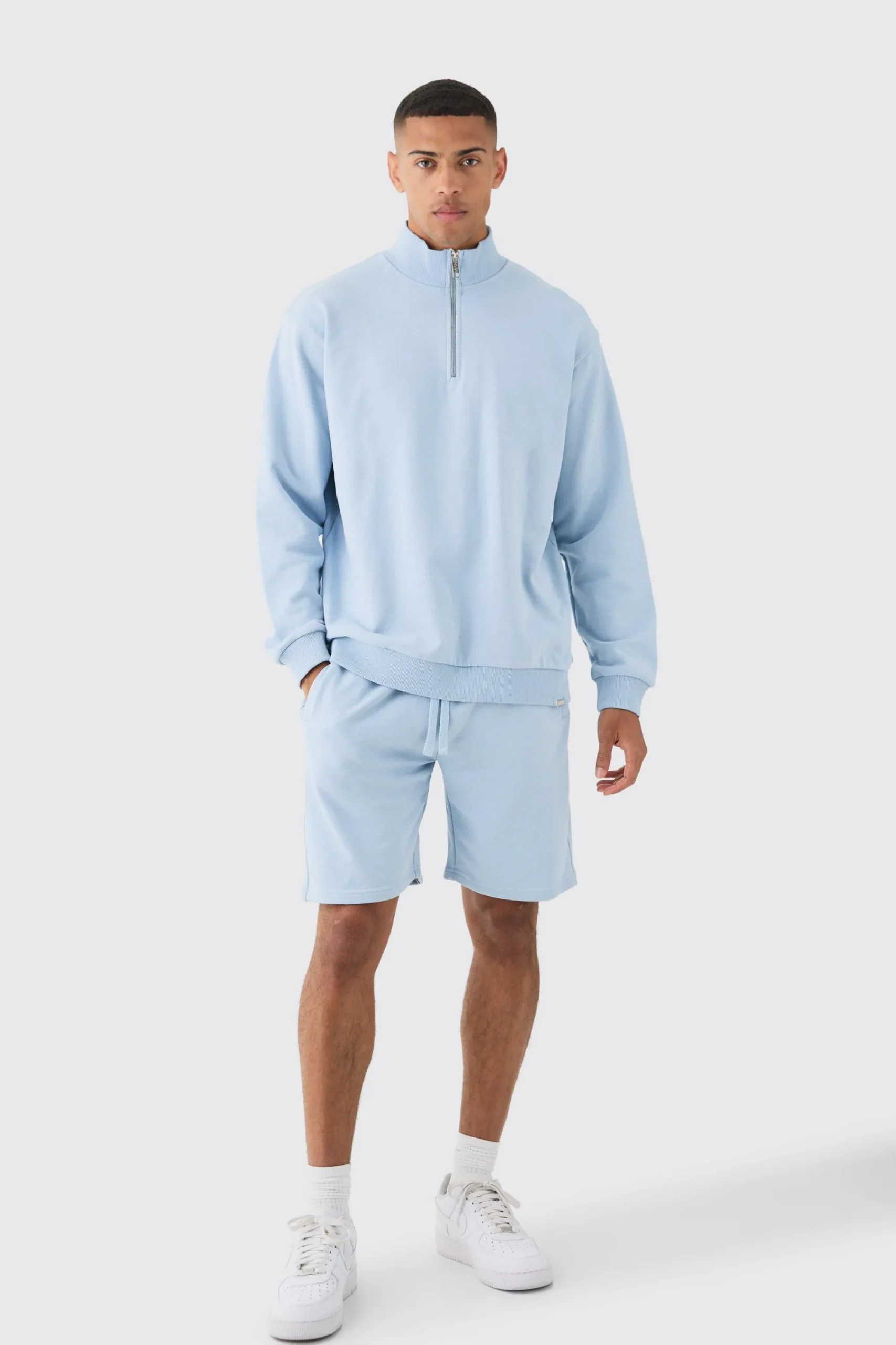 boohooMAN Oversized Boxy 1/4 Zip Sweatshirt Loopback Short Tracksuit | UK| Tracksuits