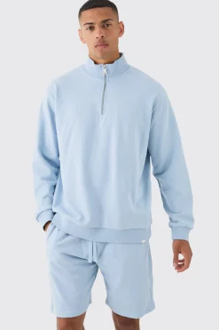 boohooMAN Oversized Boxy 1/4 Zip Sweatshirt Loopback Short Tracksuit | UK| Tracksuits