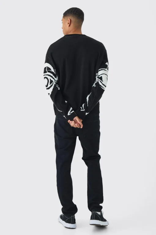 boohooMAN Oversized Boxy Abstract Line Face Knitted Jumper | UK| Knitwear