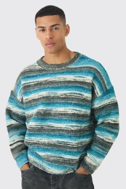 boohooMAN Oversized Boxy Abstract Stripe Knitted Jumper | UK| Knitwear