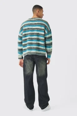 boohooMAN Oversized Boxy Abstract Stripe Knitted Jumper | UK| Knitwear