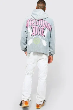 boohooMAN Oversized Boxy Acid Wash Dove Graphic Hoodie | UK| Hoodies & Sweatshirts